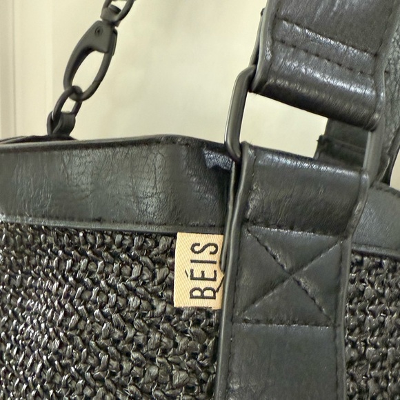Beis The Naturals Raffia Tote Bag In Black - Picture 7 of 14